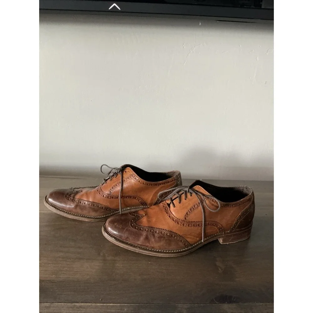 Cole Haan Wing Tip Oxford Dress Shoes Cognac Brown‎ Leather Sz 9